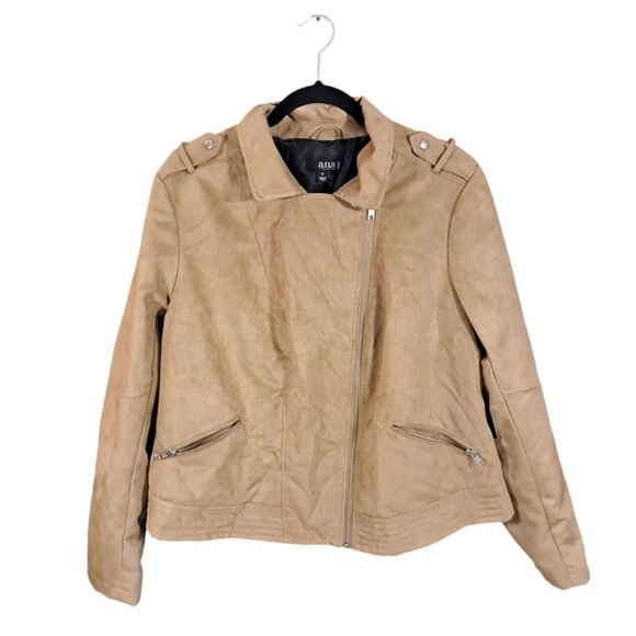 a.n.a Jackets & Blazers - ANA A New Approach Womens Faux Suede Leather Full Zip Jacket Brown Size 1X Moto